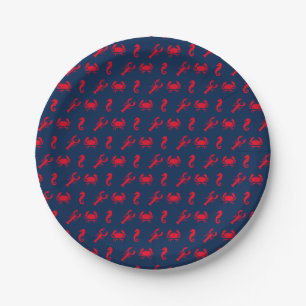 Assiettes En Carton Nautique Sea Animaux motifs homard crabe hippocamp
