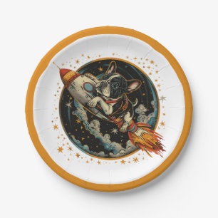 Assiettes En Carton Navire à fusée Astronaut français de Bulldog