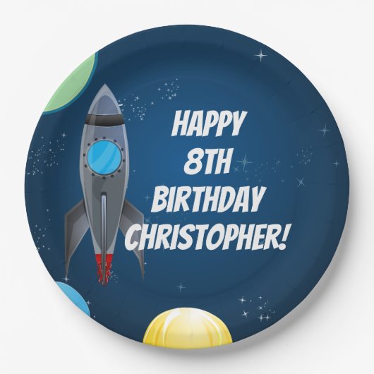 Assiettes En Carton Navire à fusée spatiale (Devant)