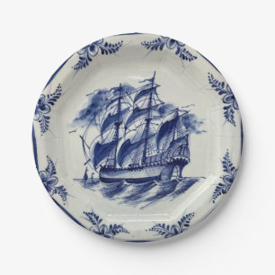 ASSIETTES EN CARTON NAVIRE À VOILE BLUE DELFT