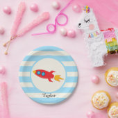 Assiettes En Carton Navire d'espace de roquette rouge; Bleu clair (Fête)