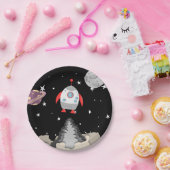 Assiettes En Carton Navire Espace Noir Décollant Planètes Lune (Fête)