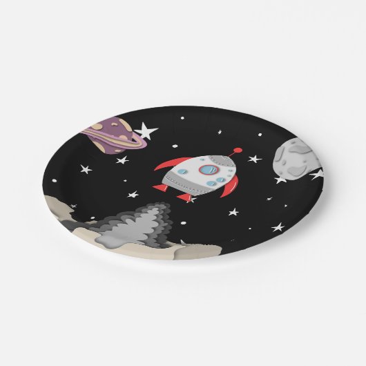 Assiettes En Carton Navire Espace Noir Décollant Planètes Lune (Angle)