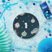 Assiettes En Carton Navire spatial et planètes Galaxie d'anniversaire (Fête)