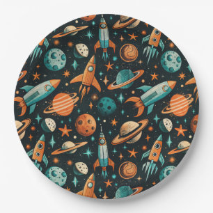 Assiettes En Carton Navires-fusée vintages pour engins spatiaux Motif