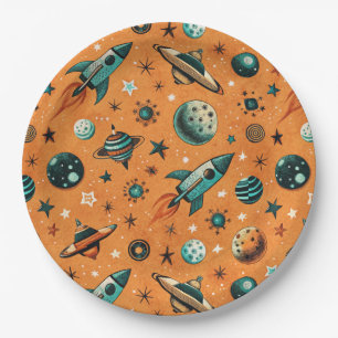 Assiettes En Carton Navires-fusée vintages pour engins spatiaux Motif 