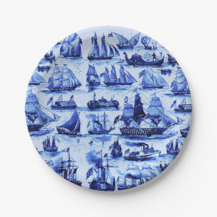 Assiettes En Carton NAVIRES vintages, NAVIRES À VOILE, Marine Bleu Na