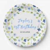 Assiettes En Carton Navy and Baby Blue Floral Birthday (Devant)