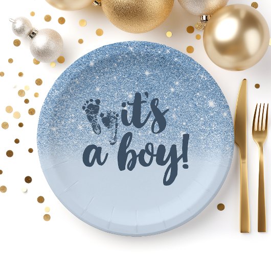 Assiettes En Carton Navy Baby Blue Parties scintillant Ombre C'est un 