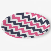 Assiettes En Carton Navy Blue and Pink Chevron (Angle)