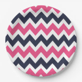 Assiettes En Carton Navy Blue and Pink Chevron (Devant)