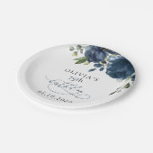 Assiettes En Carton Navy Blue Flowers, Greenery, Boho, Birthday (Angle)