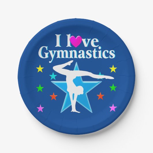 ASSIETTES EN CARTON NAVY BLUE I LOVE GYMNASTICS PAPIER PLAQUES (Devant)