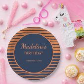 Assiettes En Carton Navy Blue Orange rayé fête d'anniversaire (Fête)