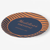 Assiettes En Carton Navy Blue Orange rayé fête d'anniversaire (Angle)