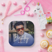 Assiettes En Carton Navy Gradient Personalized Photo Birthday (Fête)