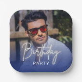 Assiettes En Carton Navy Gradient Personalized Photo Birthday (Recto)