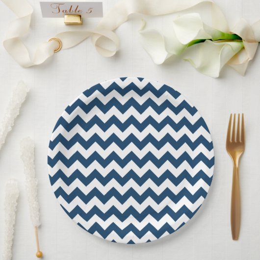 Assiettes En Carton Navy Zigzag, Navy Chevron, Motif géométrique (Mariage)