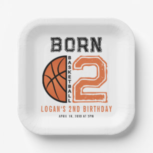 Assiettes En Carton Né 2 Ball Basketball 2e fête d'anniversaire