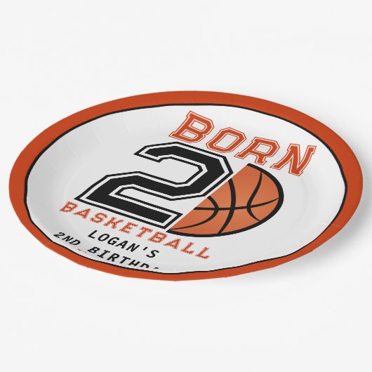 Assiettes En Carton Né 2 Ball Basketball 2e fête d'anniversaire (Angle)