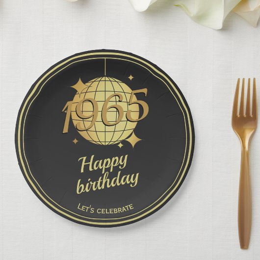 Assiettes En Carton Né en 1965 60e anniversaire fête noir Plaque de pa
