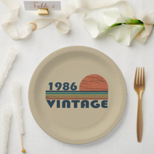 Assiettes En Carton Né en 1986, fête d'anniversaire de vin