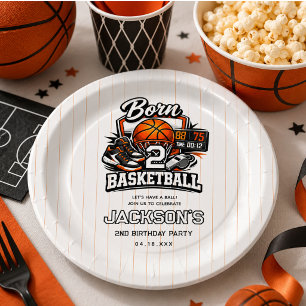 Assiettes En Carton Né pour le Basketball 2e Anniversaire sur le thè