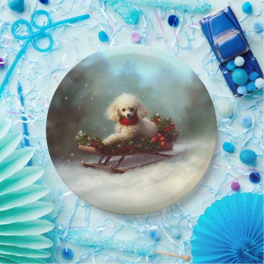 Assiettes En Carton Neige de Noël caniche hiver (Fête)
