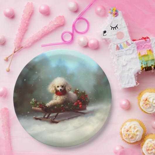 Assiettes En Carton Neige de Noël caniche hiver (Fête)