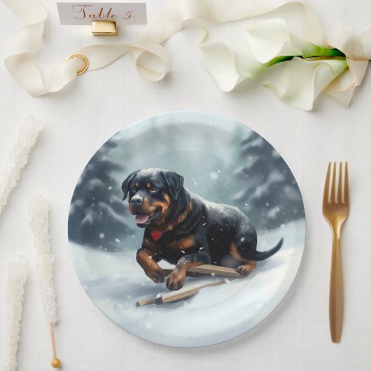 Assiettes En Carton Neige de Noël Rottweiler hiver Oreiller (Mariage)