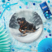 Assiettes En Carton Neige de Noël Rottweiler hiver Oreiller (Fête)