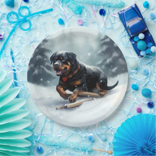 Assiettes En Carton Neige de Noël Rottweiler hiver Oreiller (Fête)