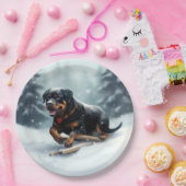 Assiettes En Carton Neige de Noël Rottweiler hiver Oreiller (Fête)