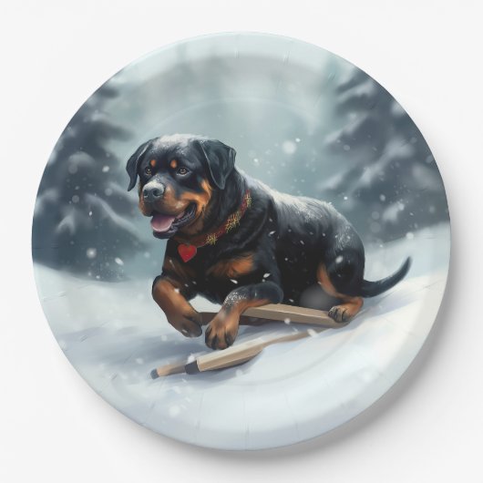 Assiettes En Carton Neige de Noël Rottweiler hiver Oreiller (Devant)
