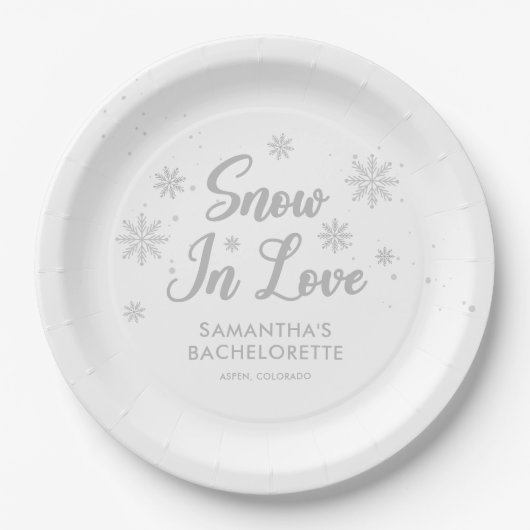 Assiettes En Carton Neige D'Hiver En Amour Bachelorette (Devant)