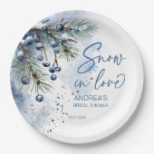 Assiettes En Carton Neige en amour douche de mariée d'hiver monogrammé (Devant)