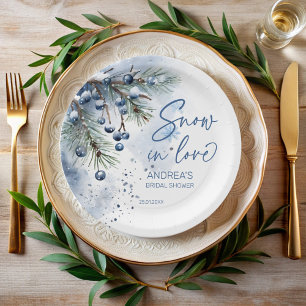Assiettes En Carton Neige en amour mariage d'hiver monogrammé