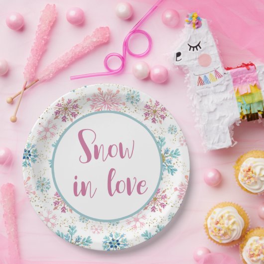 Assiettes En Carton Neige en amour Plaques en papier, Snowflakes (Fête)