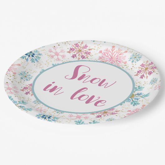 Assiettes En Carton Neige en amour Plaques en papier, Snowflakes (Angle)