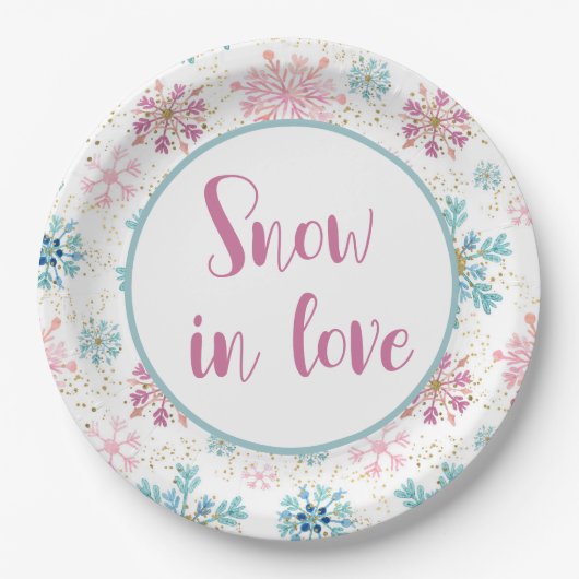 Assiettes En Carton Neige en amour Plaques en papier, Snowflakes (Devant)