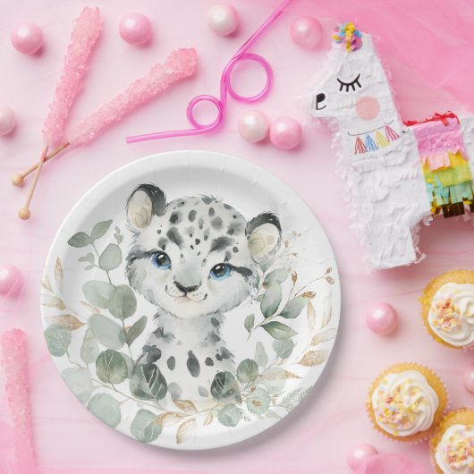 Assiettes En Carton Neige Léopard Hiver Onederland Vert arctique (Fête)
