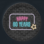 Assiettes En Carton Neon 60th Birthday Marquee On Brick Paper Plate<br><div class="desc">Panneau de néon brillant sur un mur de briques grises grasses pour 60e anniversaire</div>