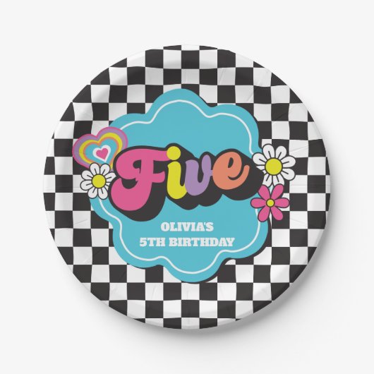Assiettes En Carton Neon 90s Retro 5e anniversaire (Devant)