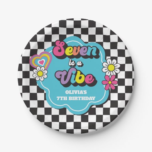 Assiettes En Carton Neon 90s Retro Seven est un Vibe 7e anniversaire (Devant)