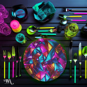 Assiettes En Carton Neon Blacklight Verre Abstrait