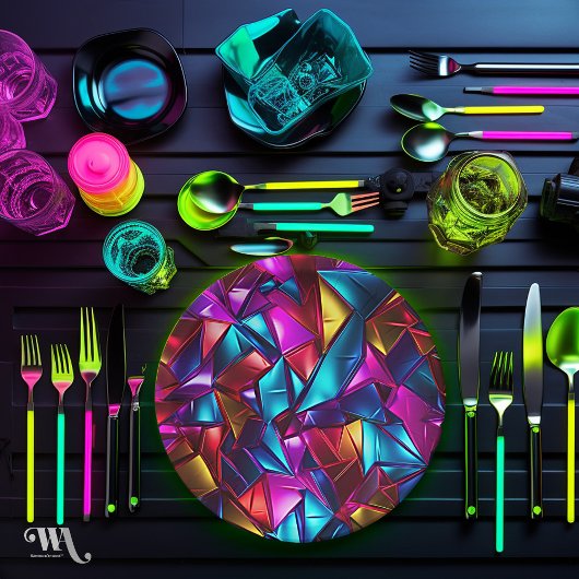 Assiettes En Carton Neon Blacklight Verre Abstrait