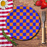 Assiettes En Carton Neon Blue Orange À damiers Checkerboard Vintage<br><div class="desc">Tableau de contrôle Neon Blue et Orange À damiers | VINTAGE | Classique | tendance | Style | Mode | Minimal</div>