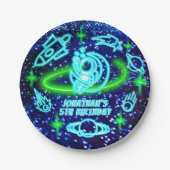 Assiettes En Carton Neon brillant bleu de l'espace extra-atmosphérique (Devant)