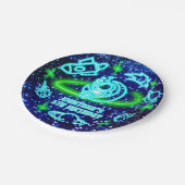 Assiettes En Carton Neon brillant bleu de l'espace extra-atmosphérique (Angle)