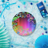Assiettes En Carton Neon Glow in Dark, Rainbow Cheetah print (Fête)